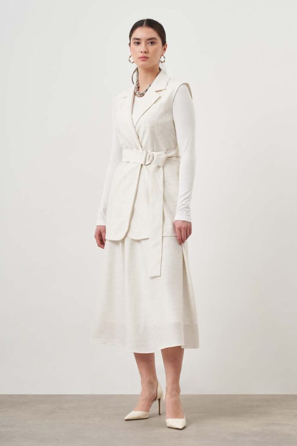 Mizalle Midi Skirt Ecru Apparel - Image 3