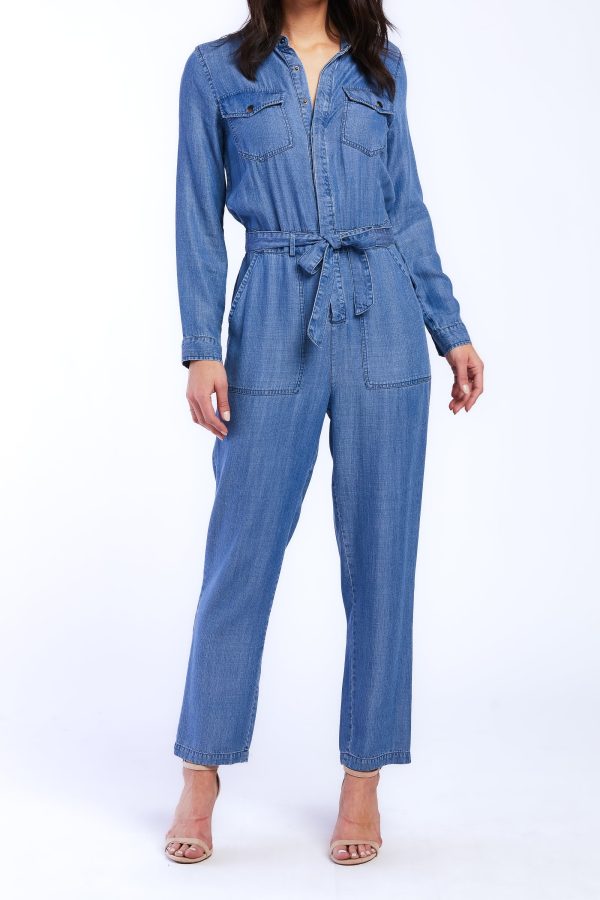 Cantrelle Long Sleeve Pull On Jumpsuit, Loose Leg, Half Button Down - Image 2