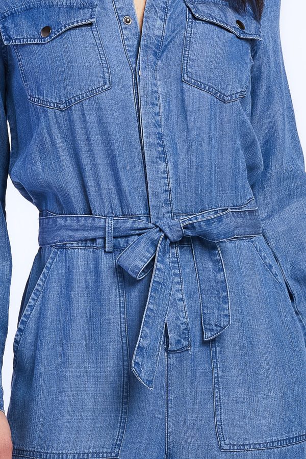Cantrelle Long Sleeve Pull On Jumpsuit, Loose Leg, Half Button Down - Image 3