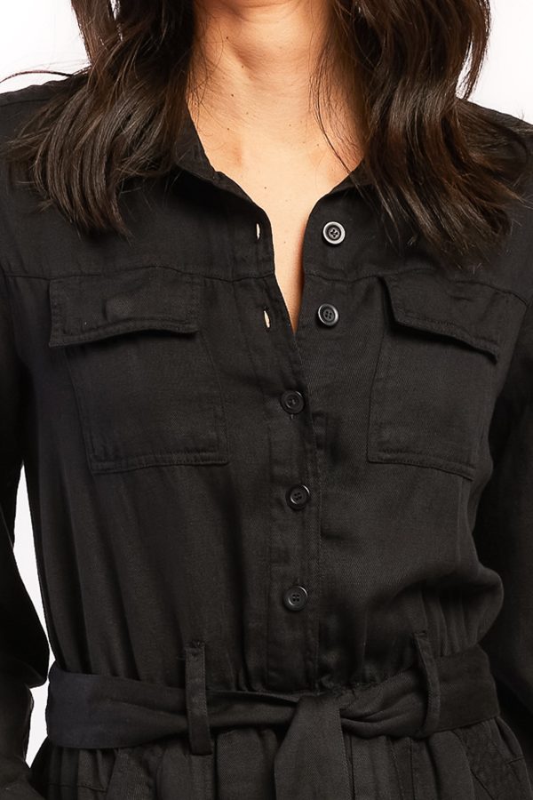 Frenzia Long Sleeve Utility Style Jumpsuit Button Down Tab Cuff Hem Self Belt - Image 2