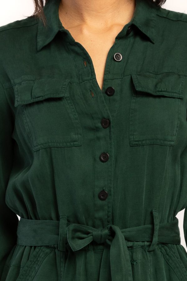 Frenzia Long Sleeve Utility Style Jumpsuit Button Down Tab Cuff Hem Self Belt - Image 2