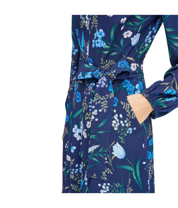 Jewel Neck Long Sleeve Fit & Flare With Trapunto Belt Navy - Image 5