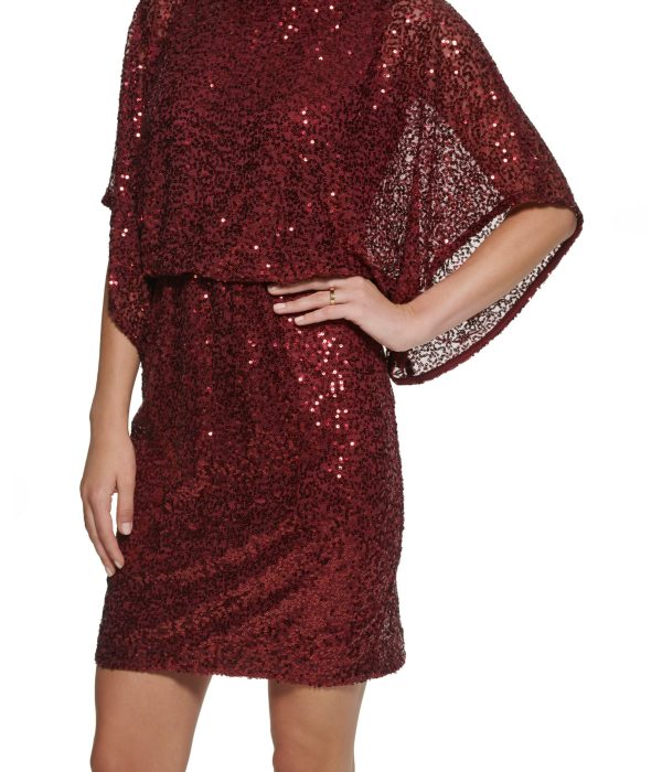 1Pc Dolman Sleeve Blouson Sheath Dress Ruby - Image 4